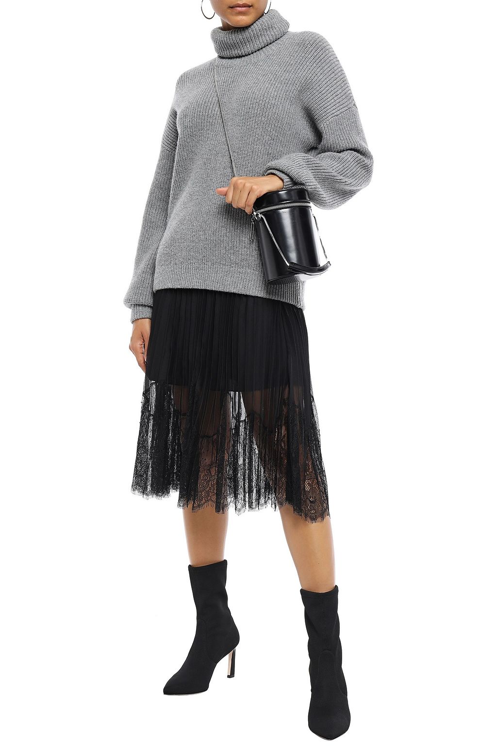 MCQ ALEXANDER MCQUEEN Lace-trimmed pleated chiffon midi skirt