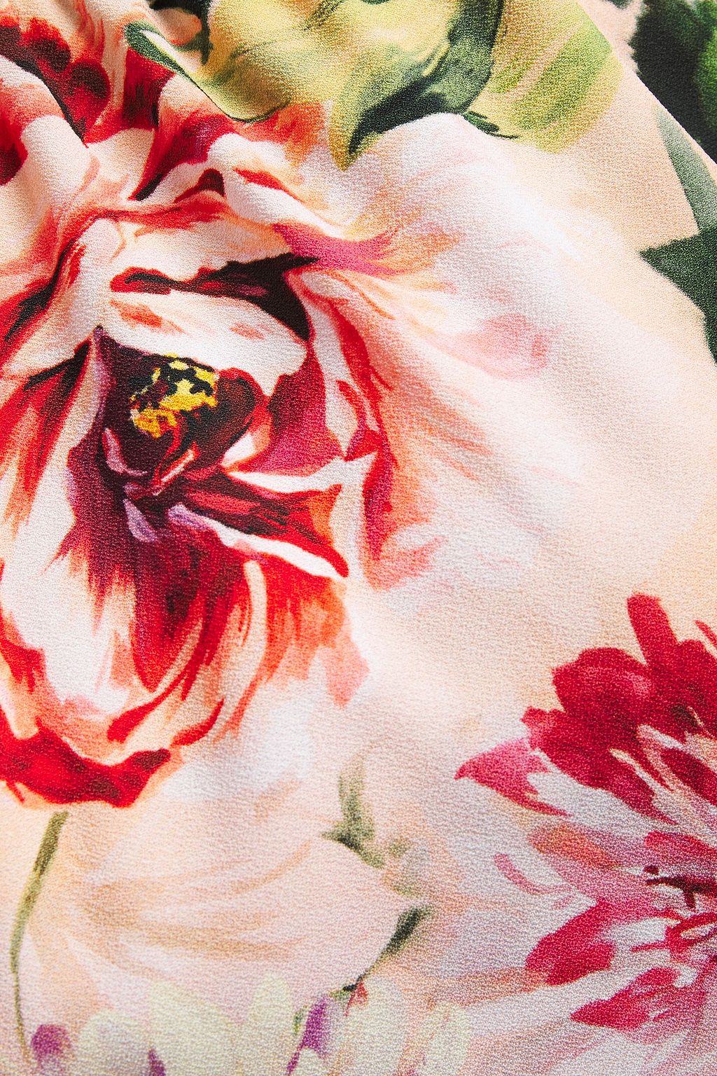 DOLCE&GABBANA فستان قصير من الكريب مطبع بالورود مع تقليمات من الدانتيل
