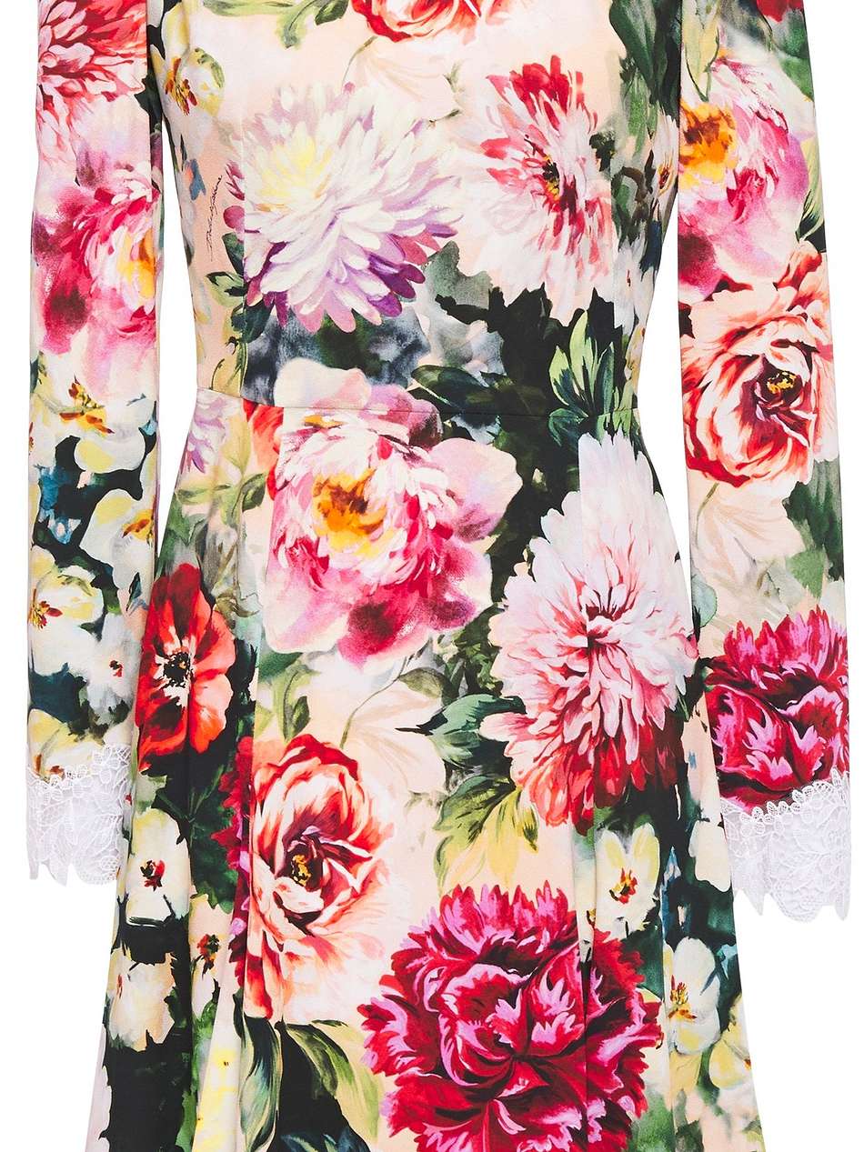 lace-trimmed floral-print crepe mini dress