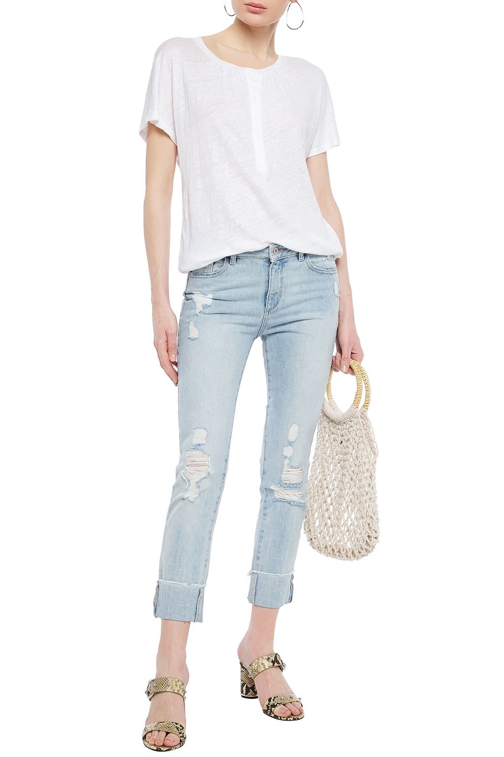 DL1961 Distressed mid-rise slim-leg jeans