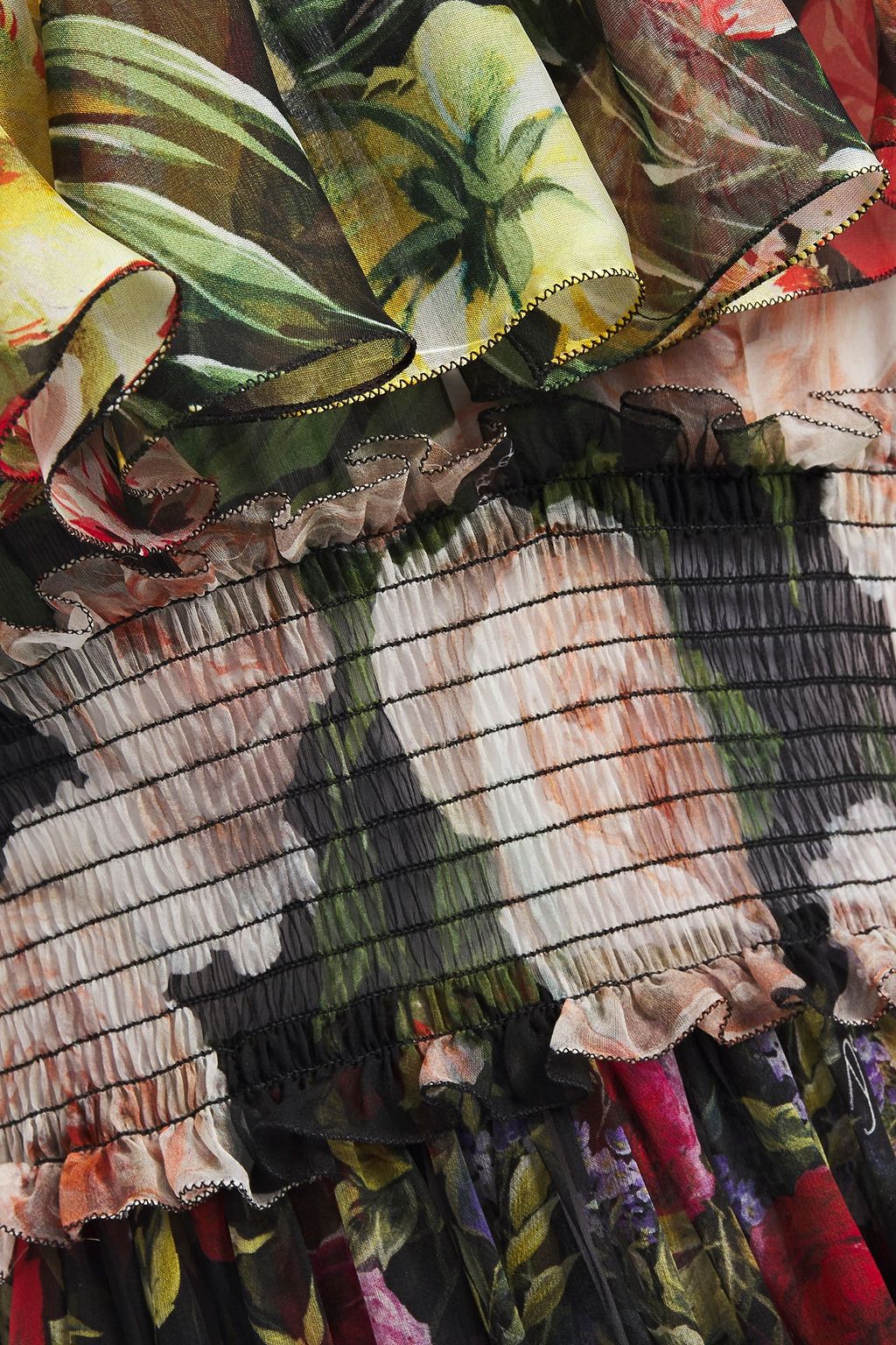 DOLCE&GABBANA Tiered shirred floral-print silk-voile maxi dress