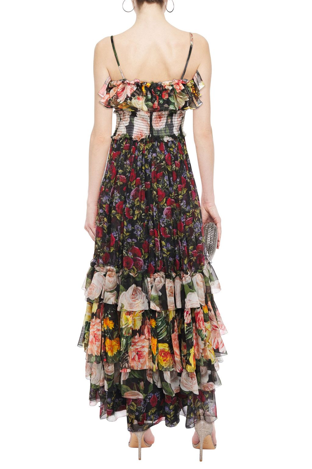 DOLCE&GABBANA Tiered shirred floral-print silk-voile maxi dress