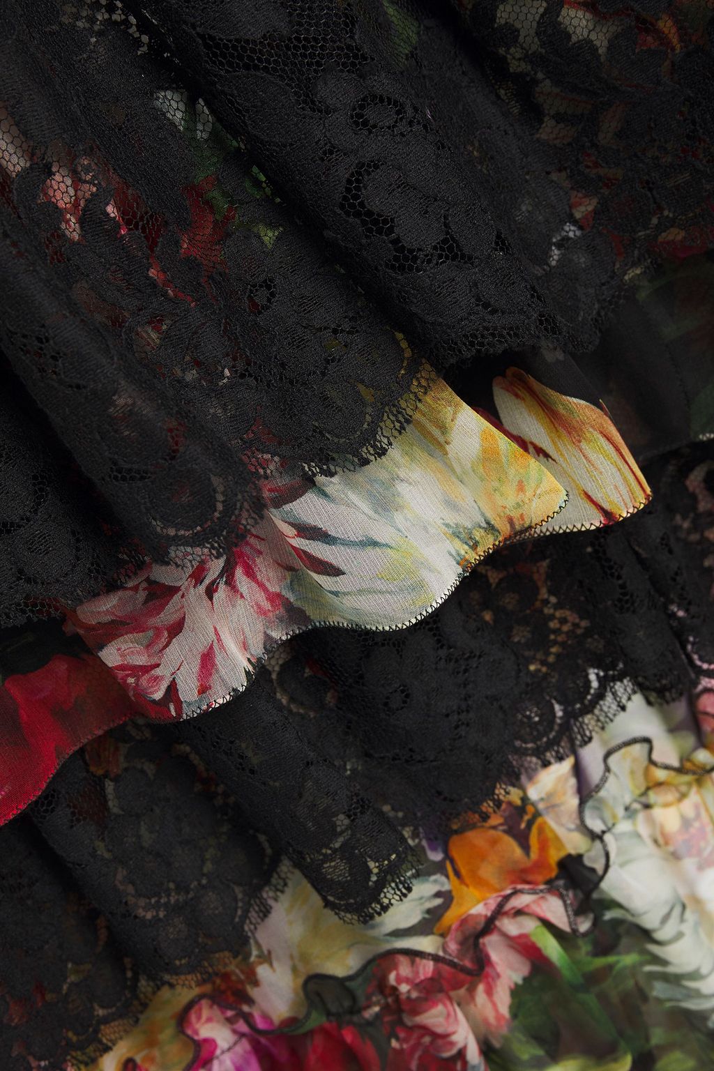 DOLCE&GABBANA Tiered floral-print silk-blend voile and lace dress