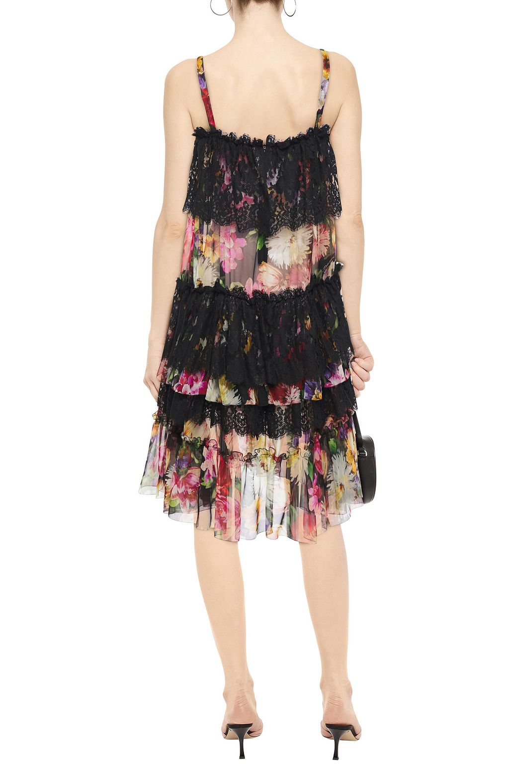 DOLCE&GABBANA Tiered floral-print silk-blend voile and lace dress