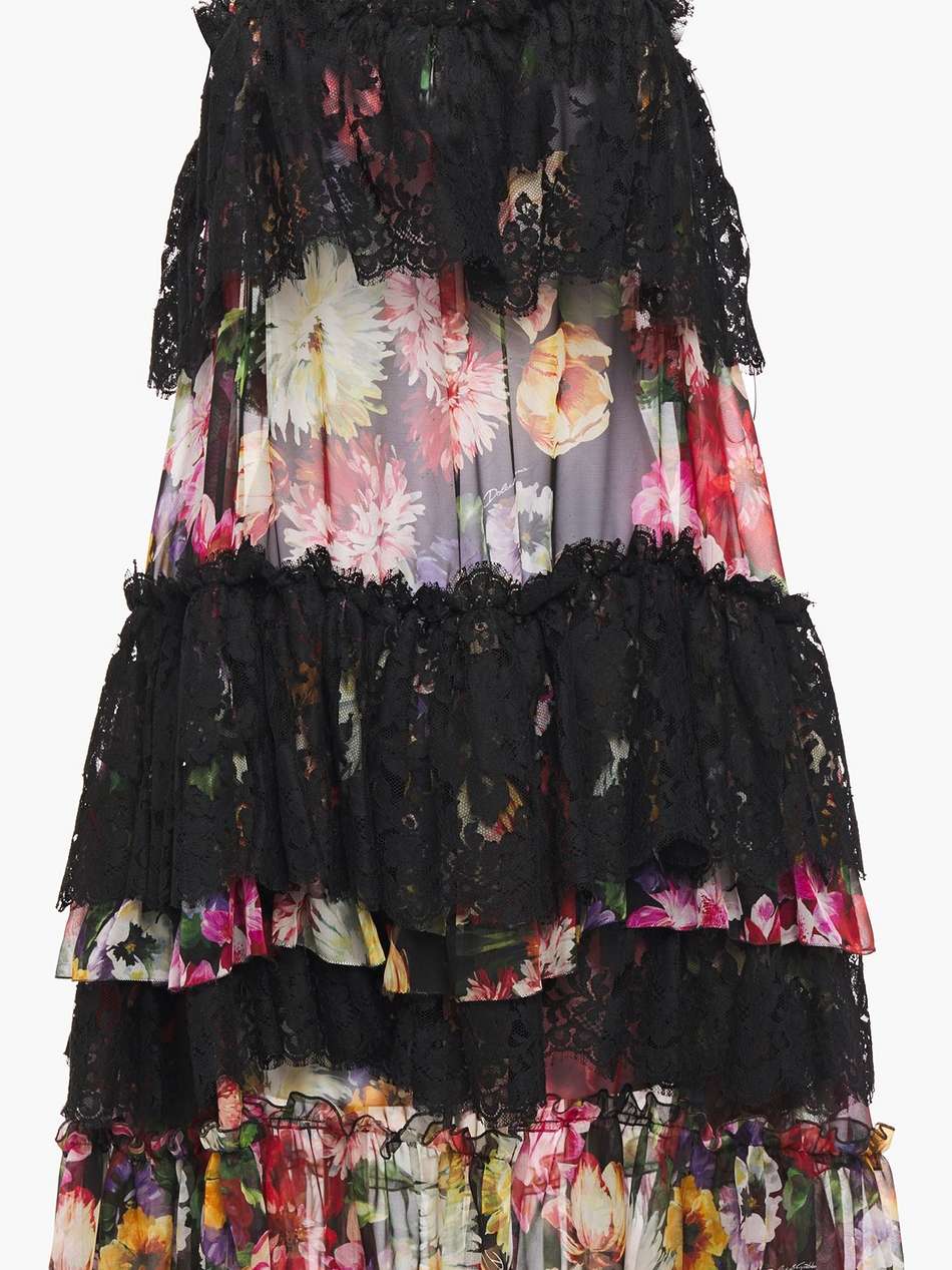 tiered floral-print silk-blend voile and lace dress