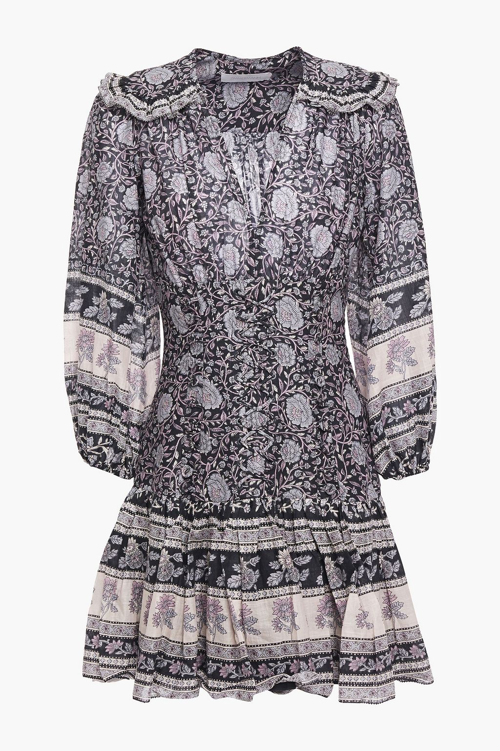 Navy Amari lace-up printed cotton mini dress | ZIMMERMANN | THE OUTNET