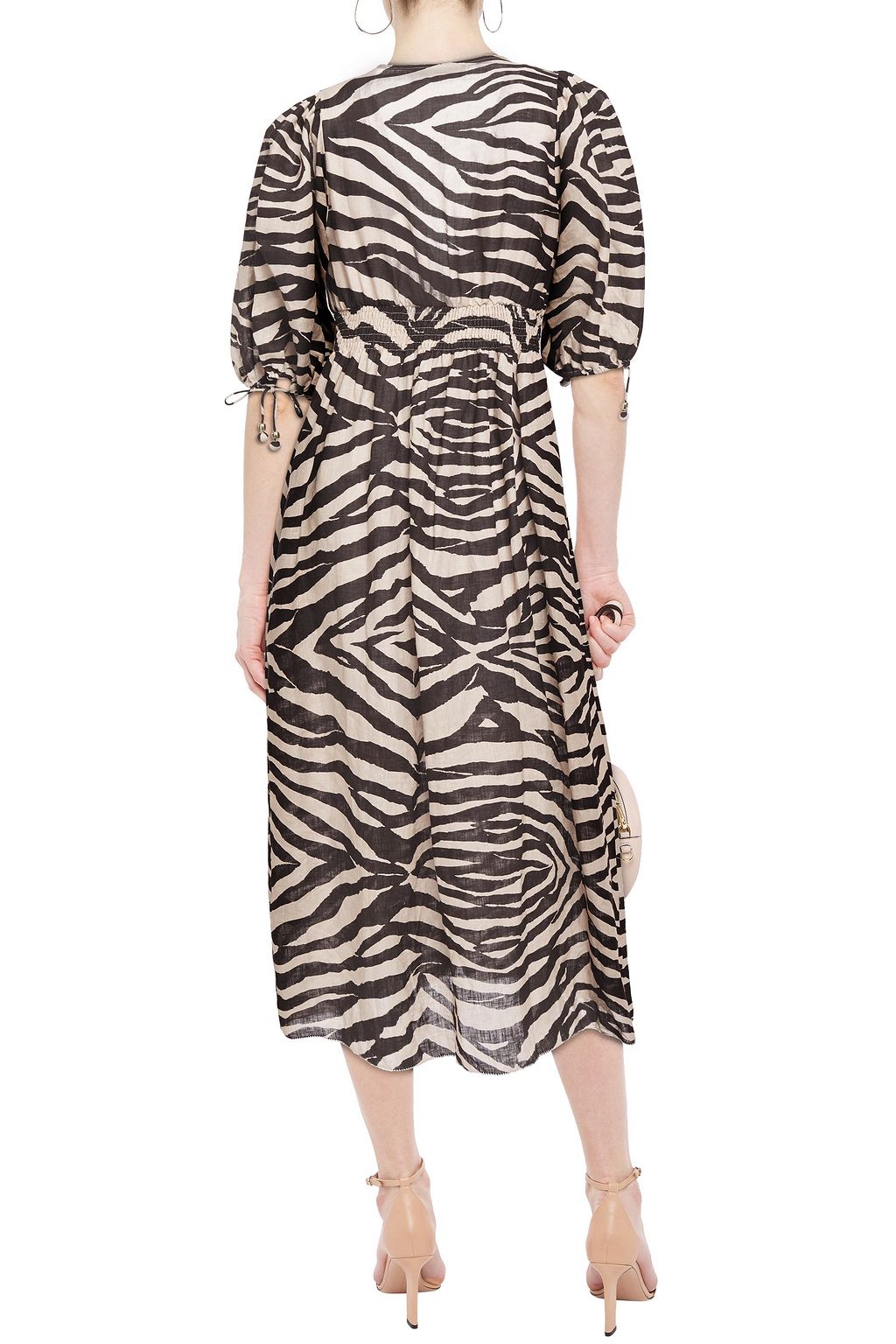 ZIMMERMANN Shirred zebra-print linen-gauze midi dress