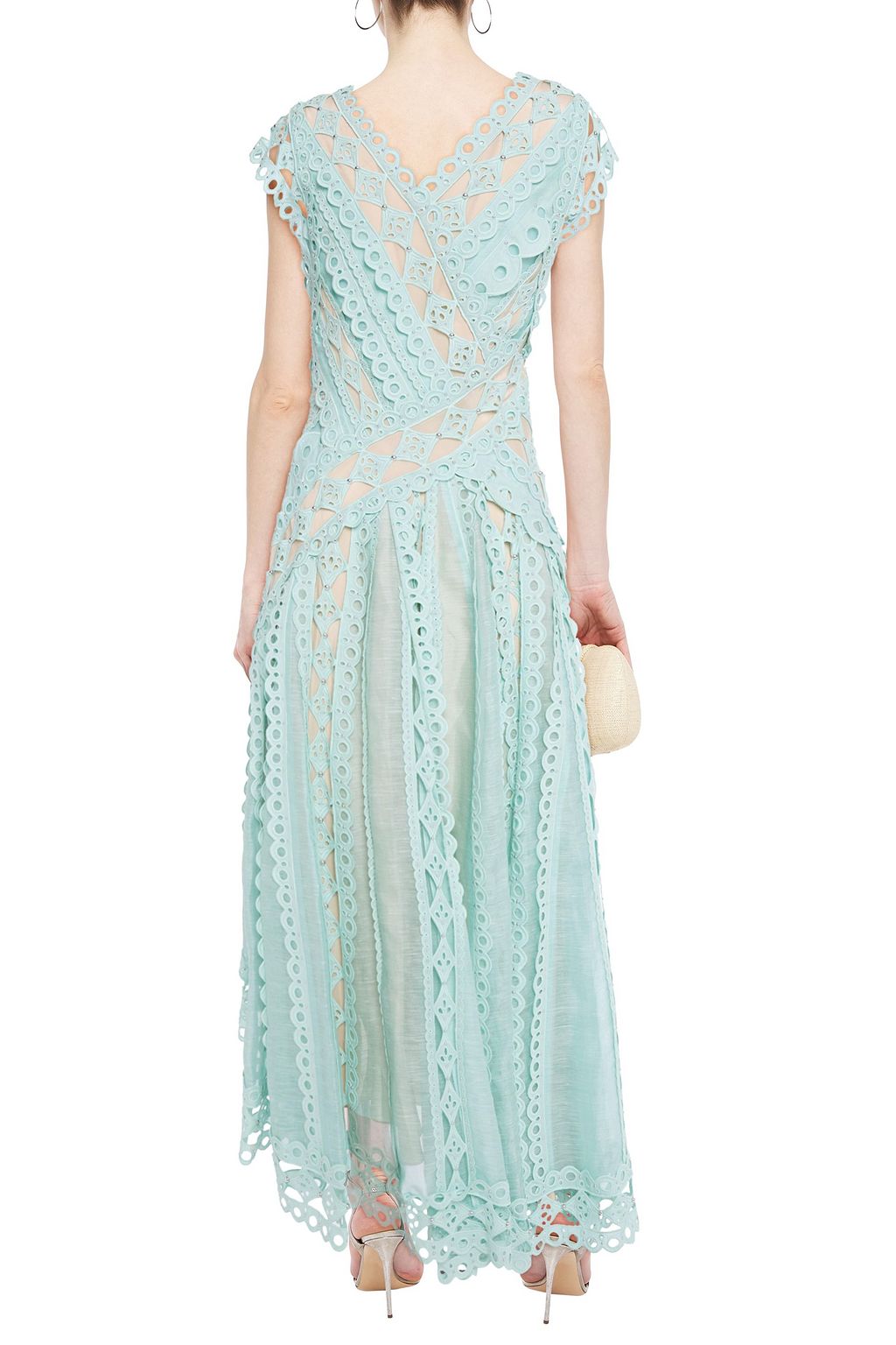 ZIMMERMANN Studded paneled broderie anglaise cotton and linen and silk-blend  dress