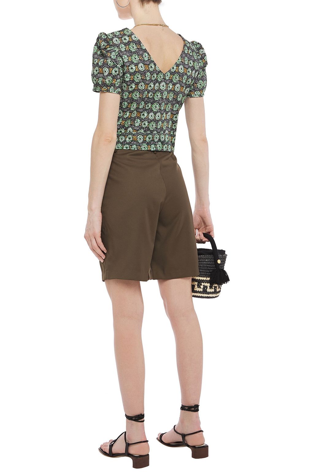 ISOLDA Cropped printed stretch-cotton poplin top