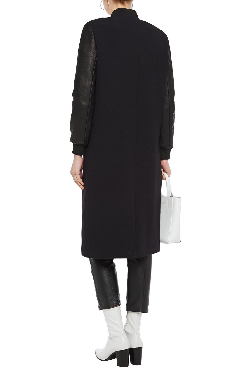 BA&SH Paneled wool-blend crepe and faux leather coat