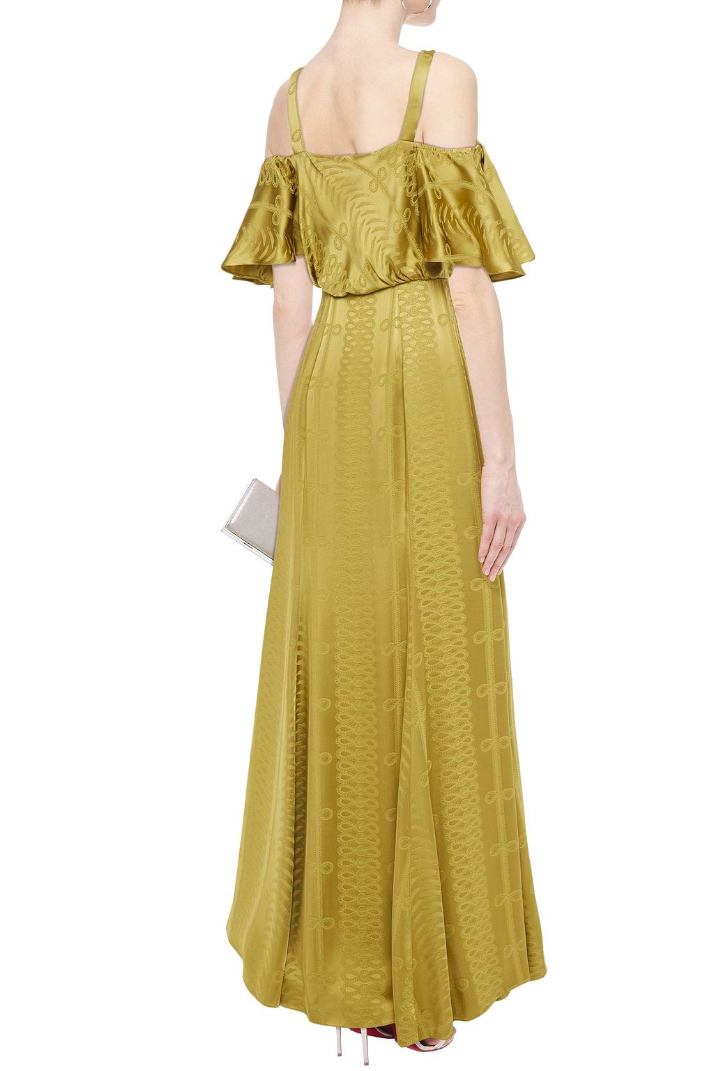 TEMPERLEY LONDON Cold-shoulder ruffled satin-jacquard gown