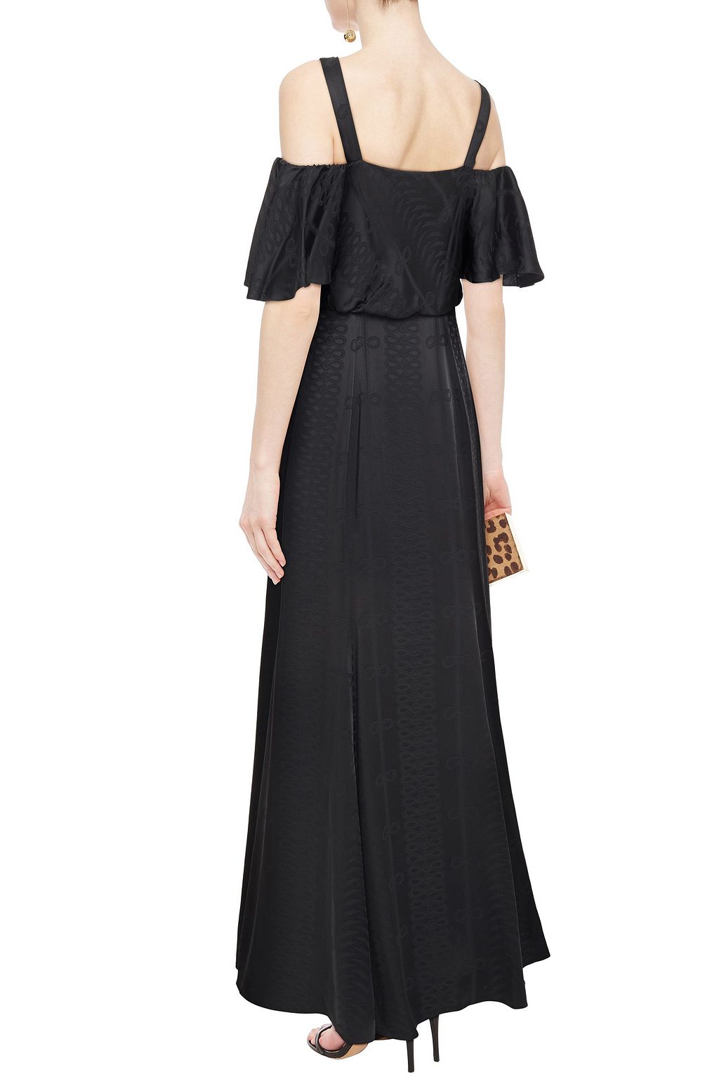 TEMPERLEY LONDON Cold-shoulder ruffled satin-jacquard gown