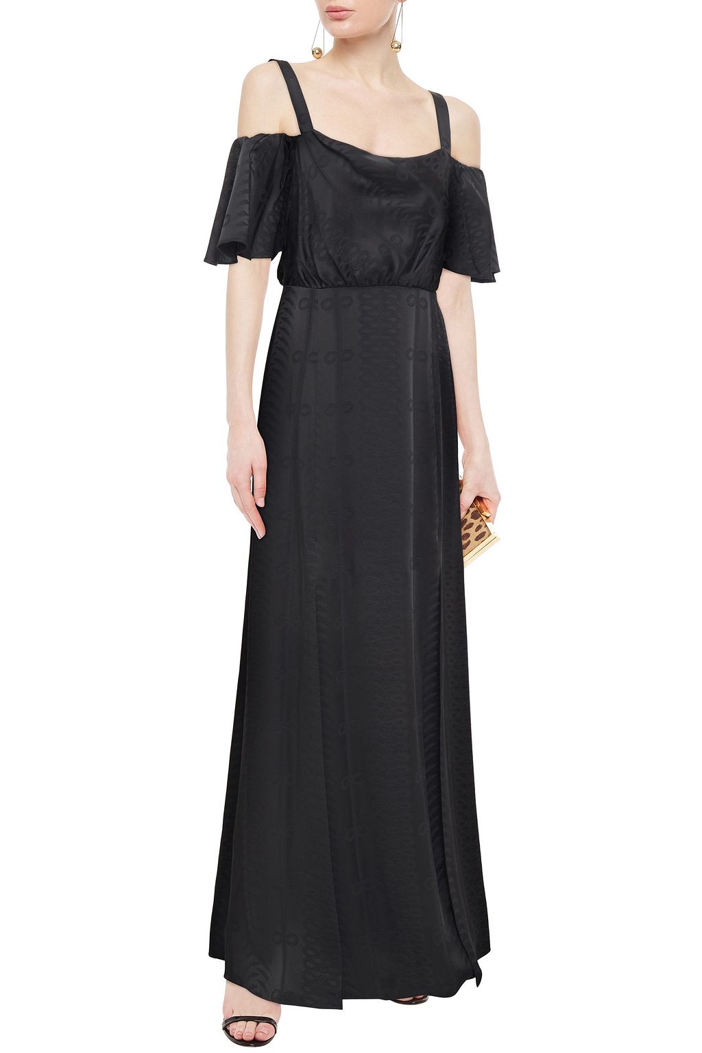 TEMPERLEY LONDON Cold-shoulder ruffled satin-jacquard gown