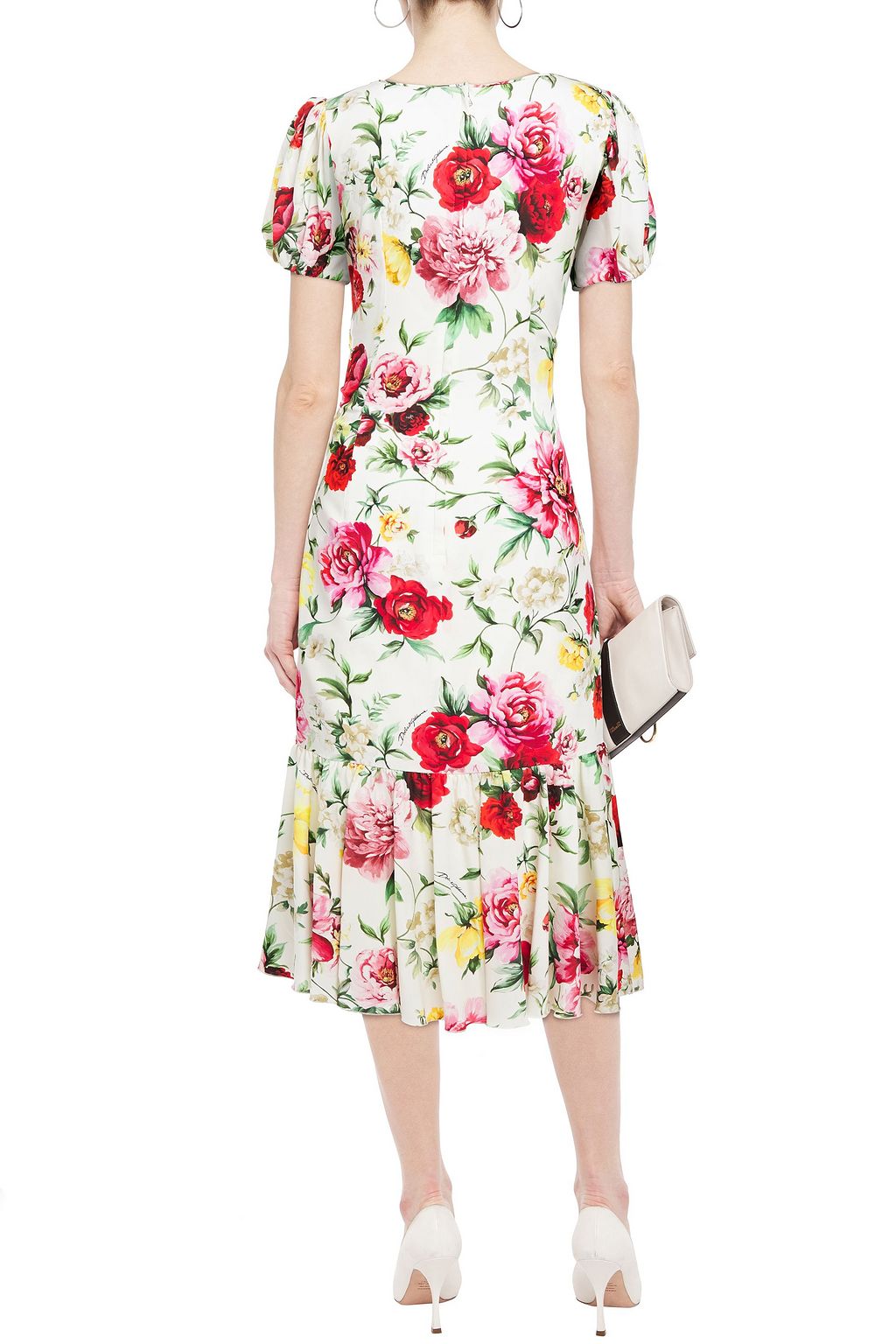 DOLCE&GABBANA Fluted floral-print silk-blend midi dress