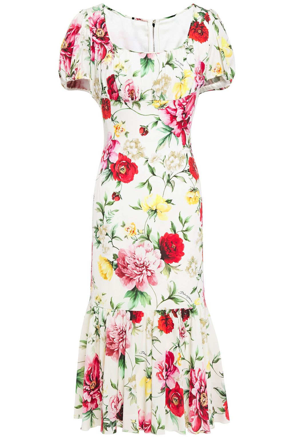 DOLCE & GABBANA Fluted floral-print silk-blend midi dress | THE OUTNET