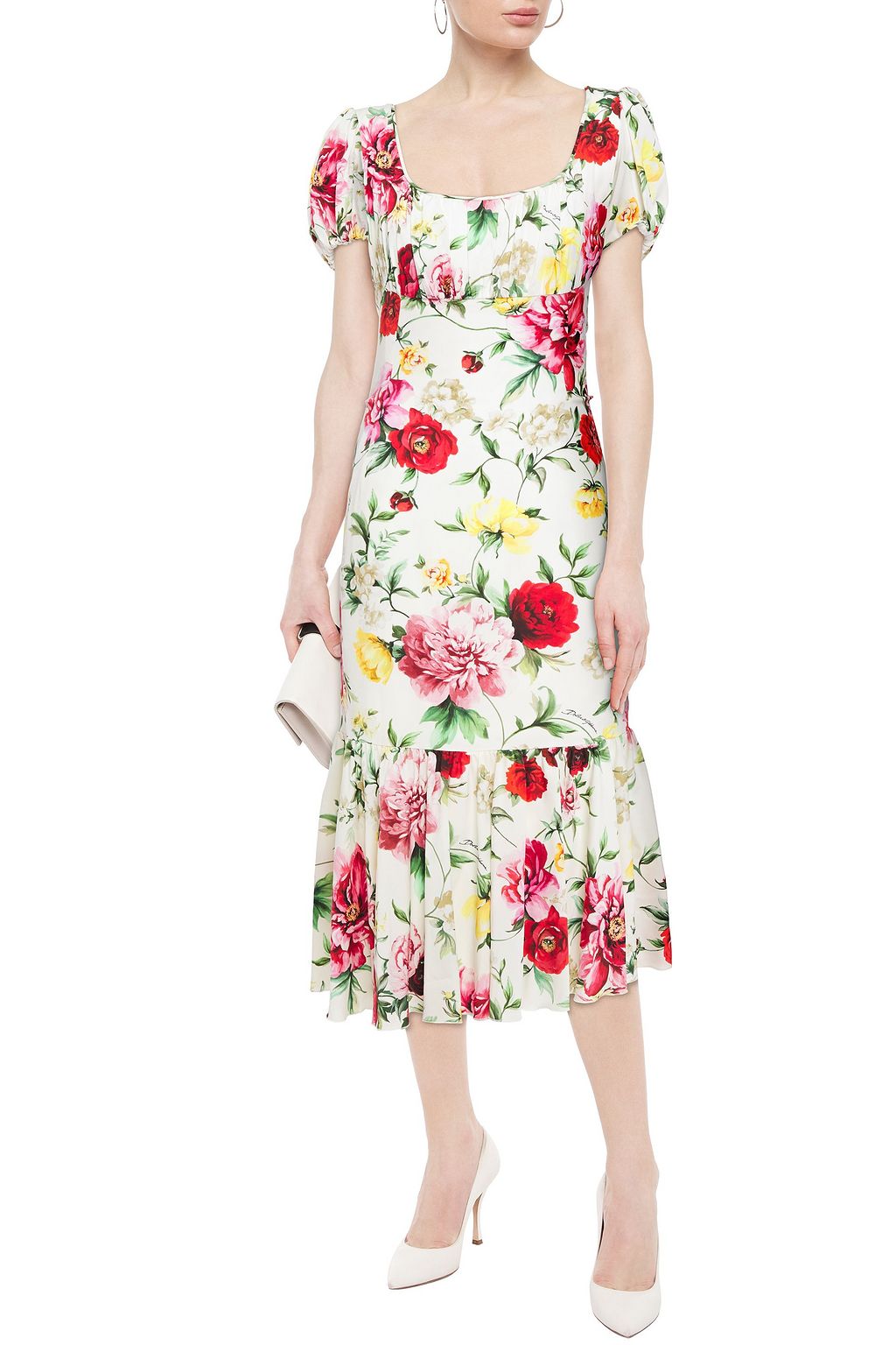 DOLCE&GABBANA Fluted floral-print silk-blend midi dress