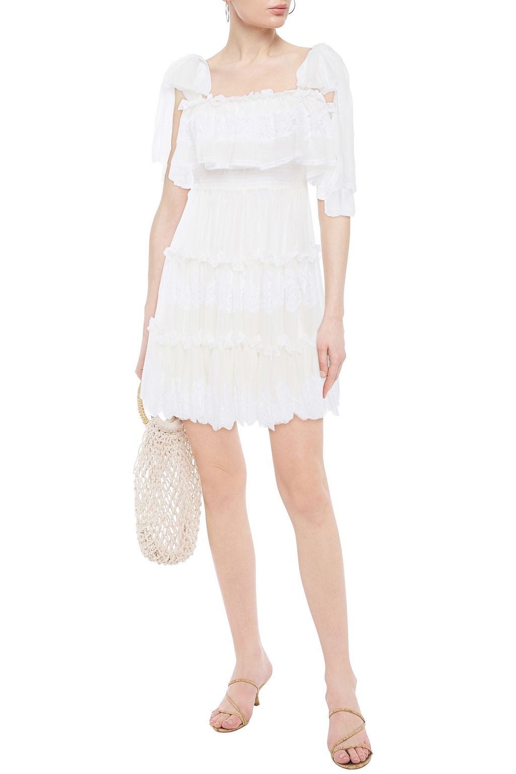 DOLCE & GABBANA Tiered paneled lace and silk-blend voile mini dress ...