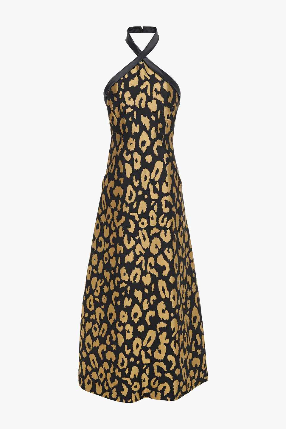 temperley london - josie metallic leopard-jacquard halterneck midi dress - black - uk 8