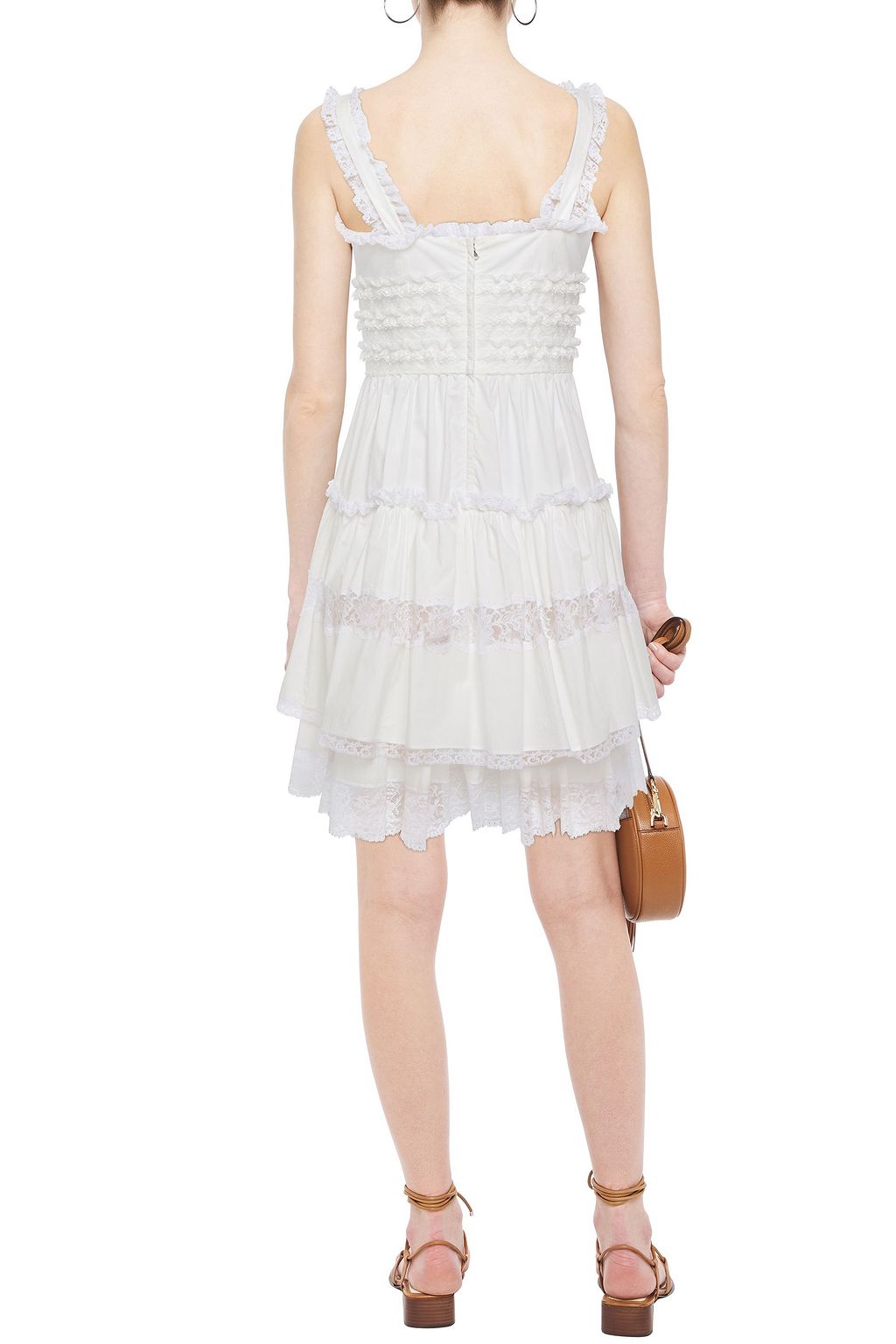 DOLCE&GABBANA Tiered ruffled lace and cotton-blend poplin dress
