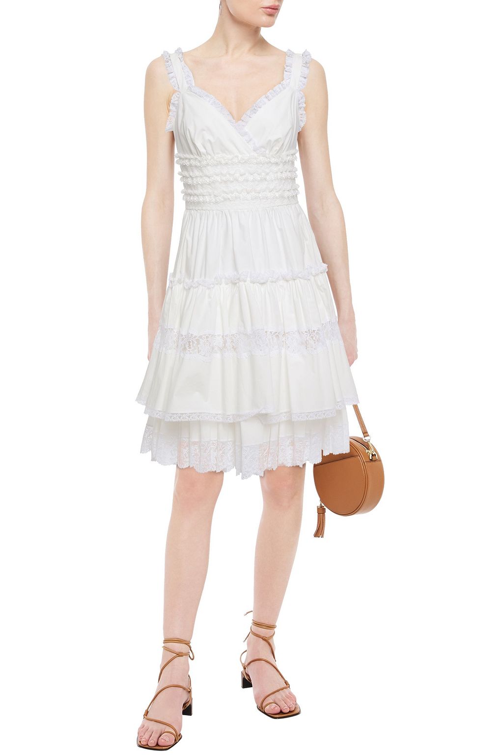 DOLCE&GABBANA Tiered ruffled lace and cotton-blend poplin dress