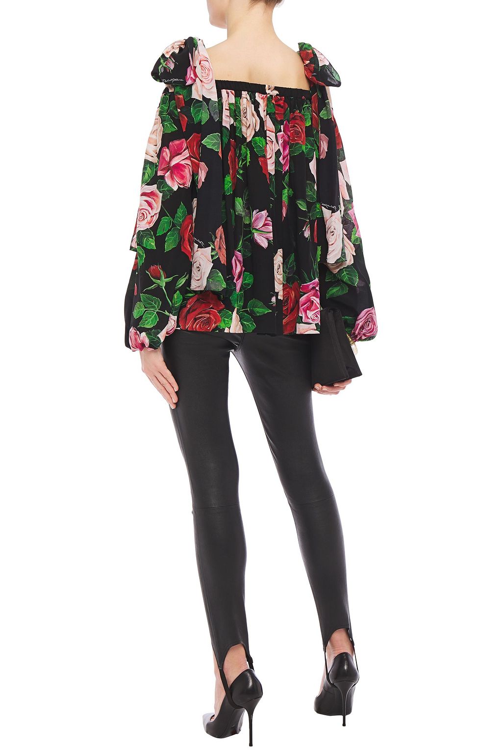 DOLCE&GABBANA Cold-shoulder floral-print silk crepe de chine blouse