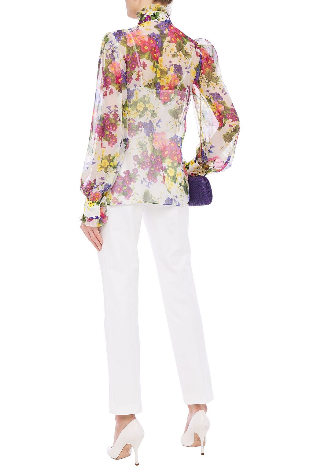 DOLCE&GABBANA Ruffled floral-print silk-blend chiffon blouse