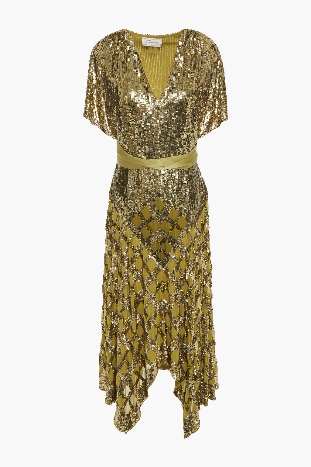 gold silk midi dress