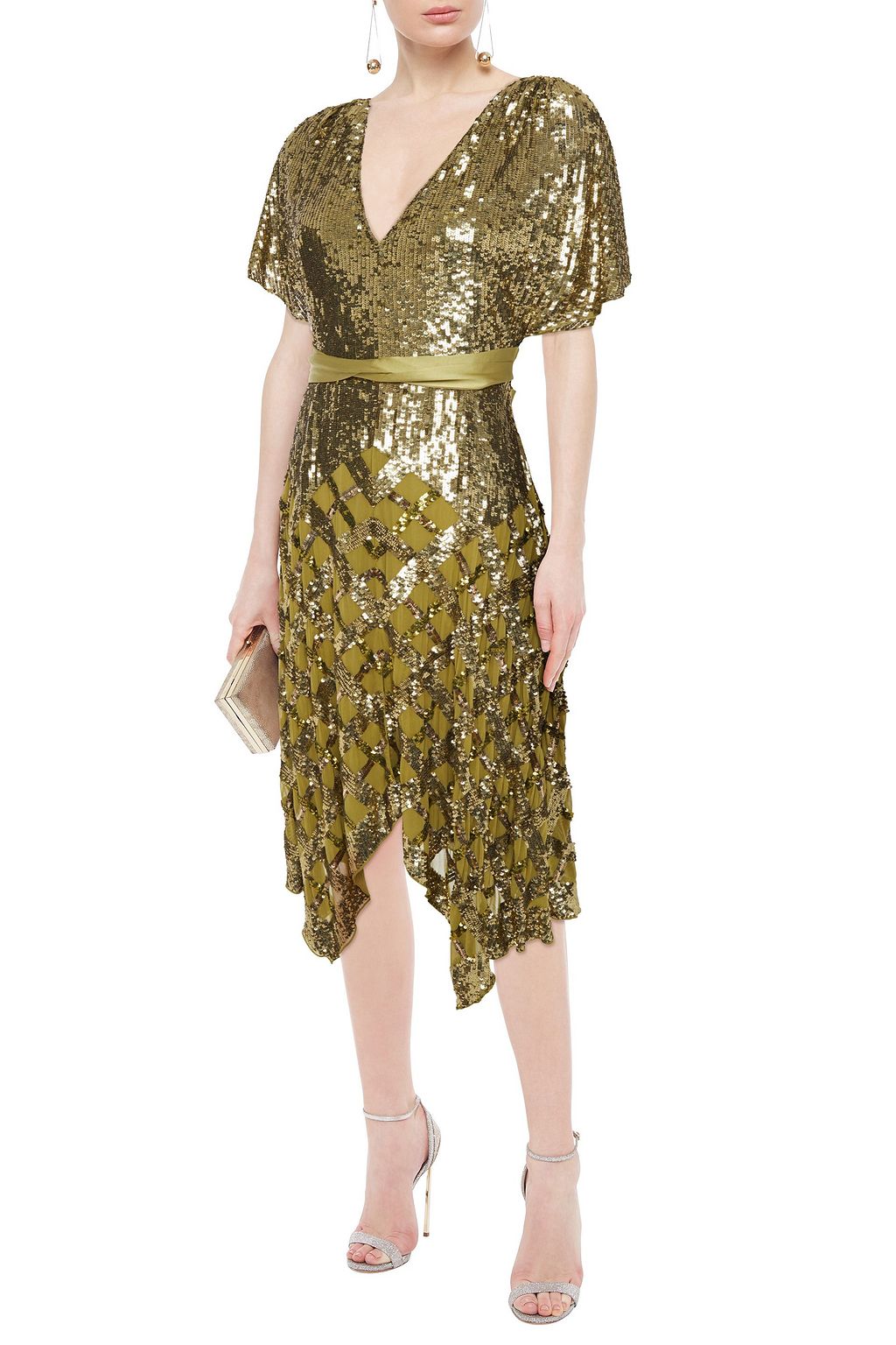 TEMPERLEY LONDON Akiko asymmetric belted sequined georgette midi dress