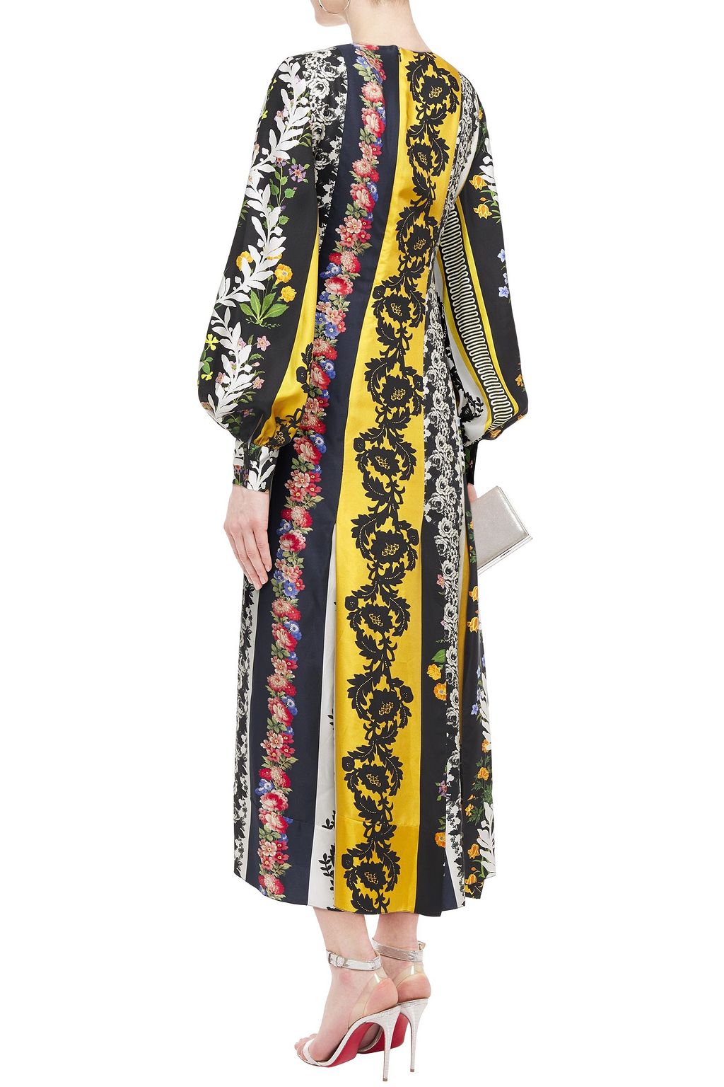 OSCAR DE LA RENTA Pleated floral-print silk-twill midi dress