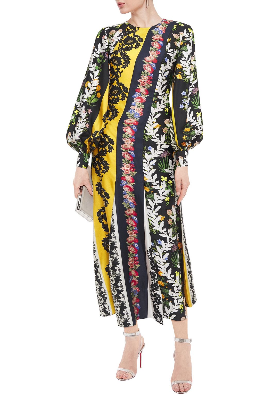 OSCAR DE LA RENTA Pleated floral-print silk-twill midi dress