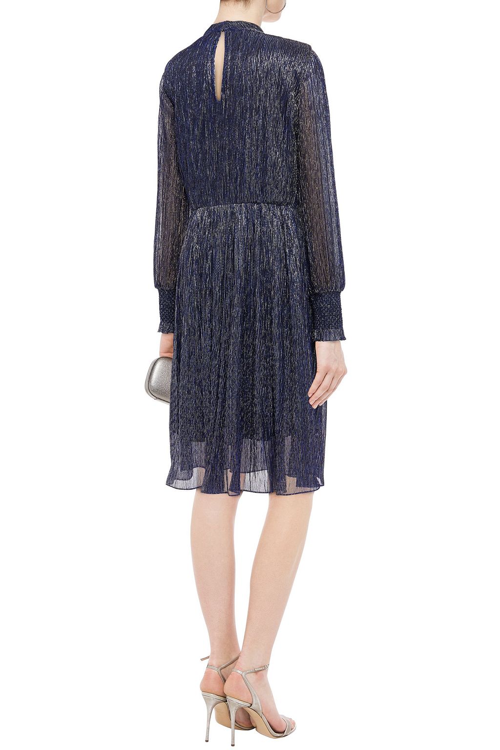 SACHIN & BABI Gathered metallic plissé-jersey dress
