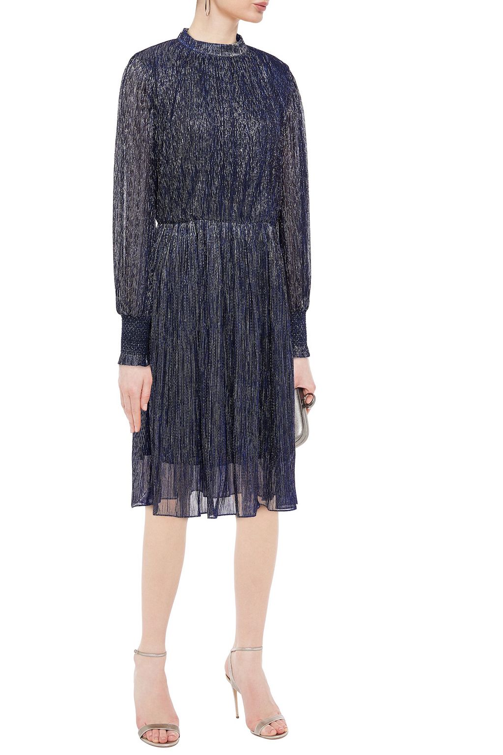 SACHIN & BABI Gathered metallic plissé-jersey dress
