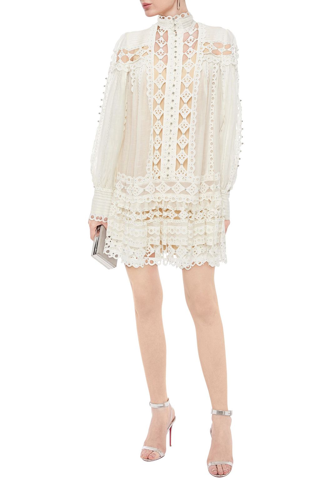 ZIMMERMANN Moncur studded broderie anglaise cotton and gauze mini dress