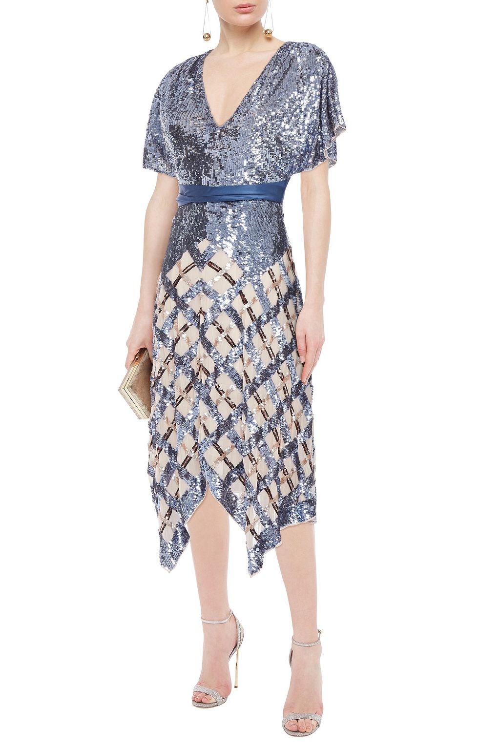 TEMPERLEY LONDON Akiko belted sequined tulle and georgette midi dress