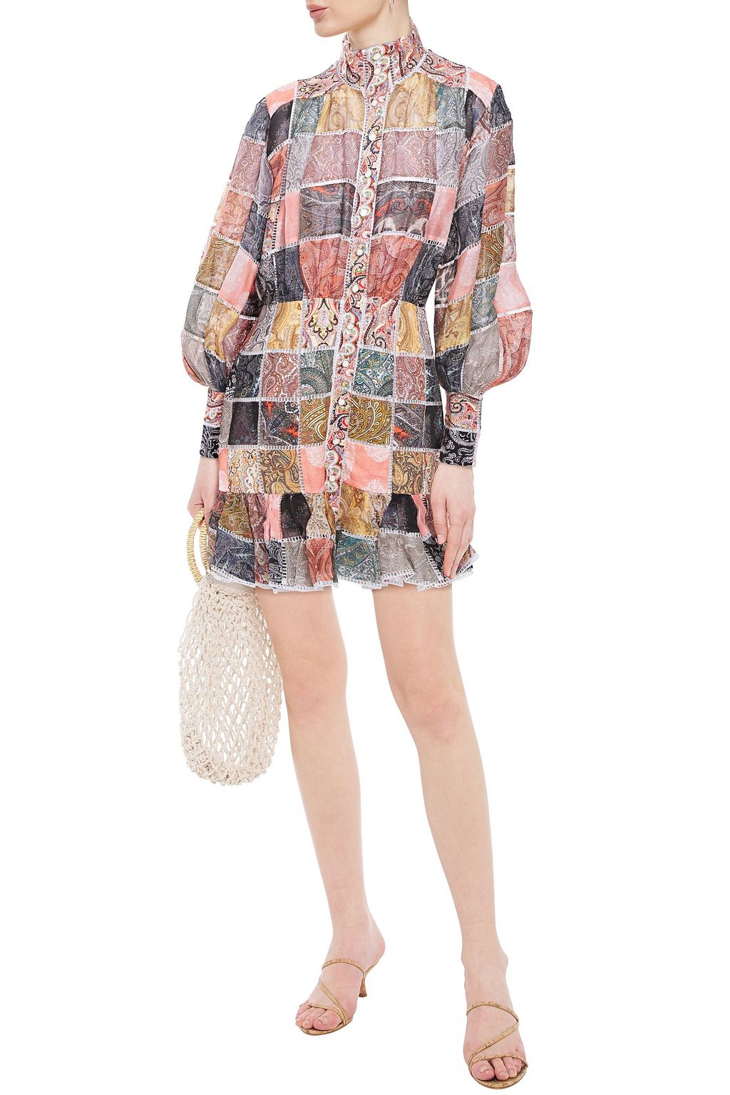 ZIMMERMANN Patchwork-effect printed linen and silk-blend gauze mini dress