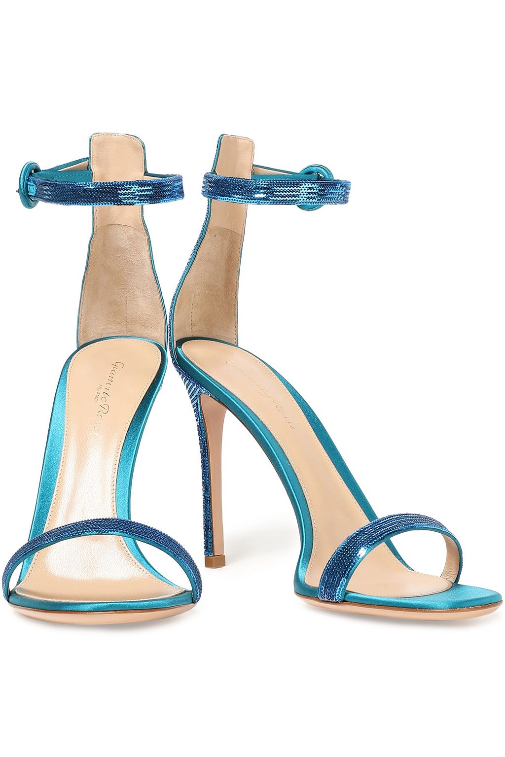 GIANVITO ROSSI Palladium sequined satin sandals