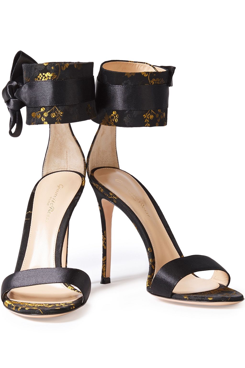 GIANVITO ROSSI Kyoto 105 bow-detailed satin and floral-jacquard sandals