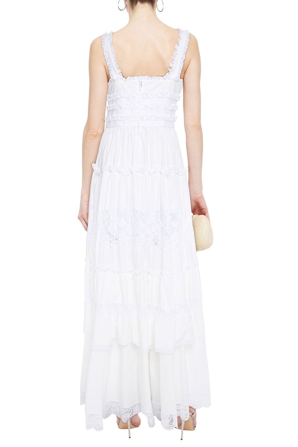 DOLCE&GABBANA Tiered ruffled lace-trimmed cotton-blend poplin maxi dress