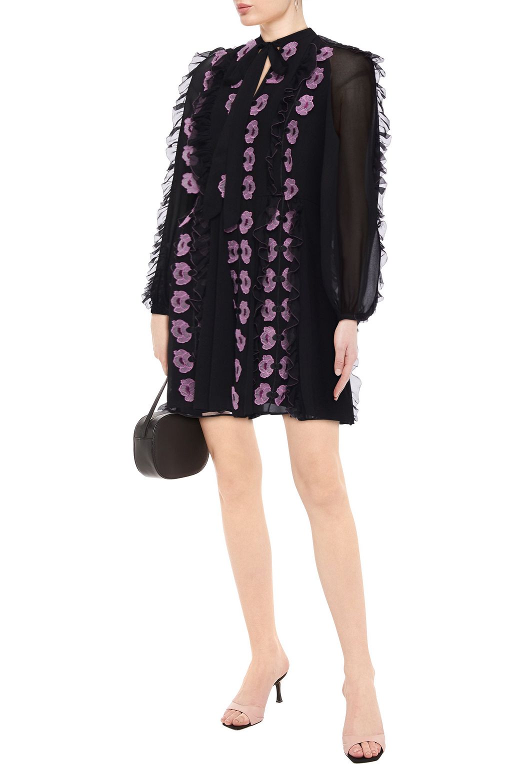 TEMPERLEY LONDON Cloudburst pussy-bow floral-appliquéd chiffon mini dress