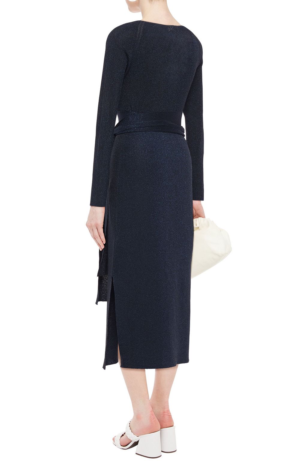 3.1 PHILLIP LIM Belted metallic ribbed-knit midi dress