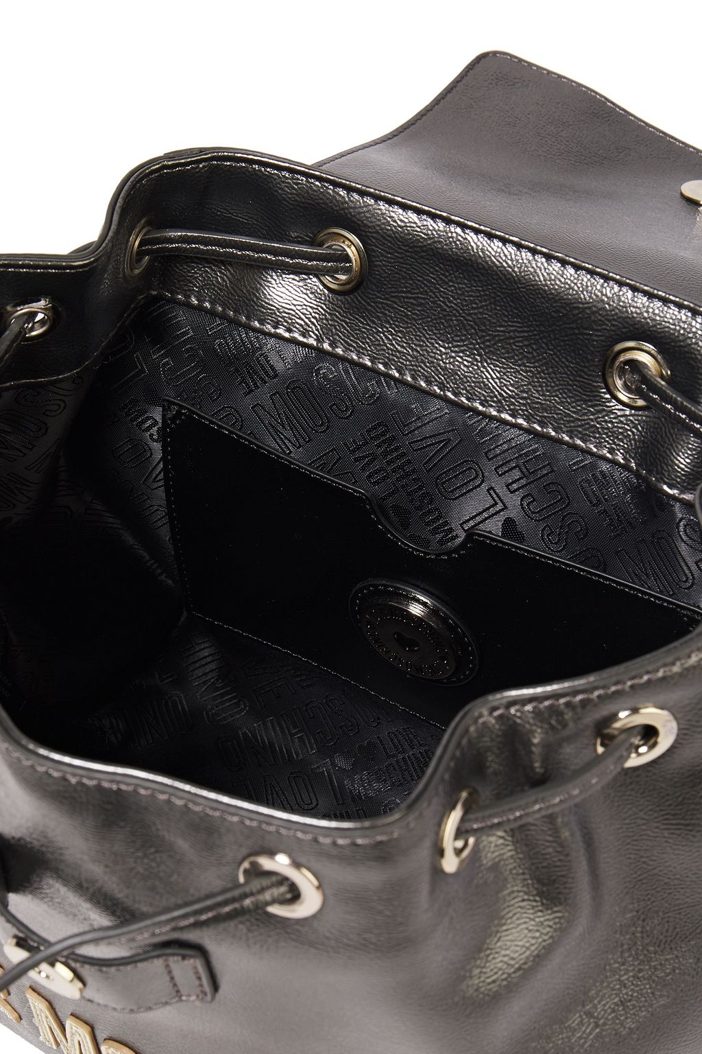 LOVE MOSCHINO Embellished faux patent-leather backpack