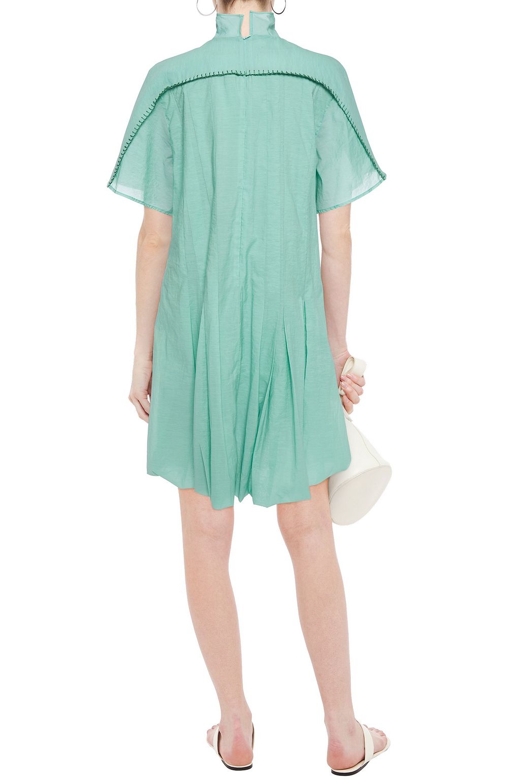 ACNE STUDIOS Dot pleated crinkled cotton-blend voile turtleneck dress