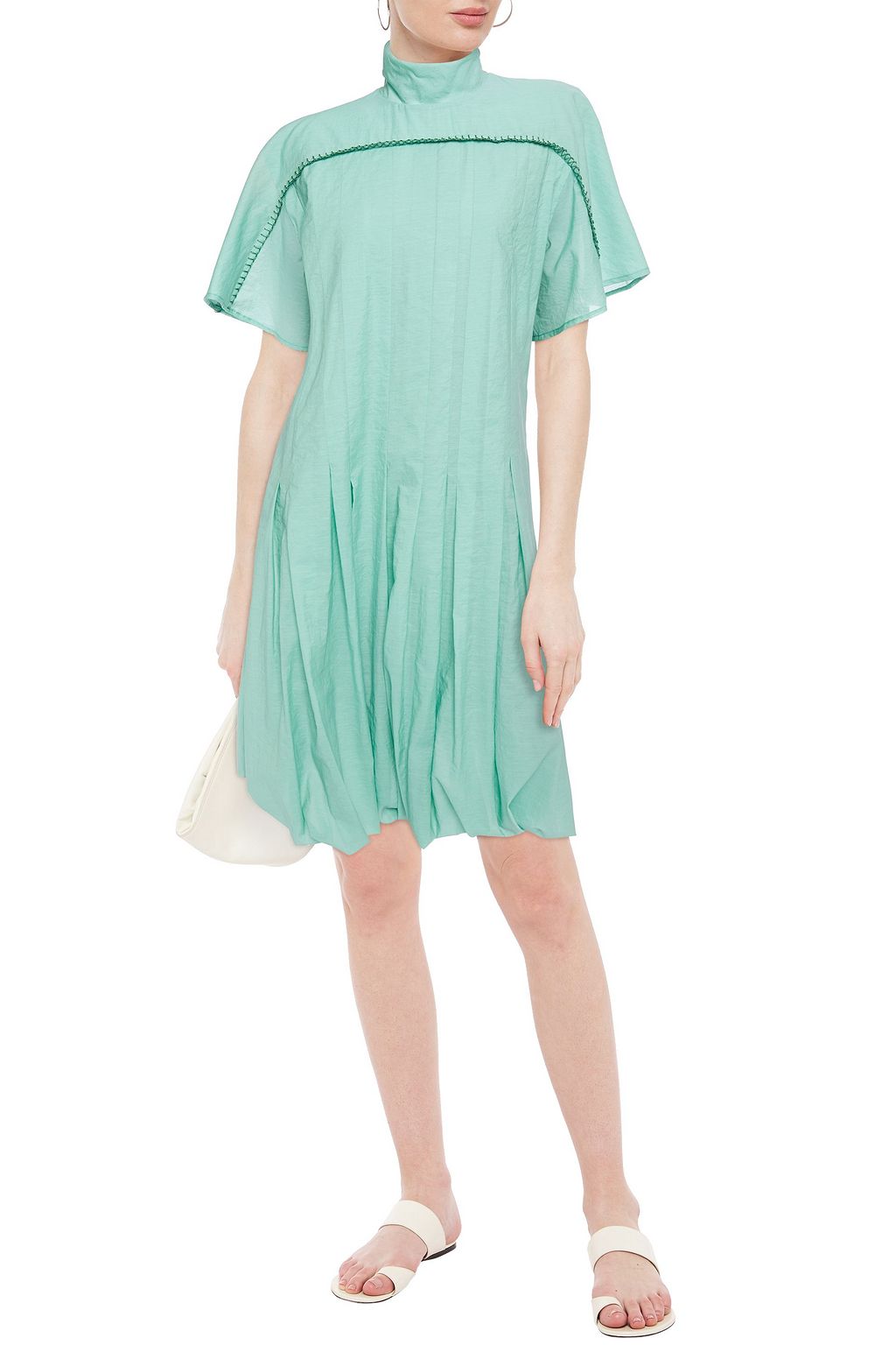ACNE STUDIOS Dot pleated crinkled cotton-blend voile turtleneck dress