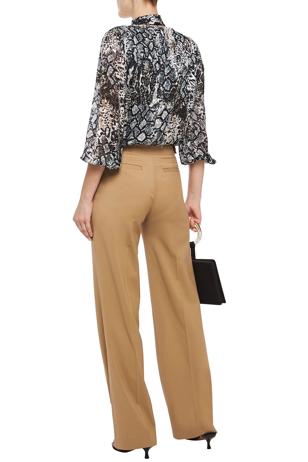 ALICE + OLIVIA Luba gathered snake-print burnout crepe de chine blouse