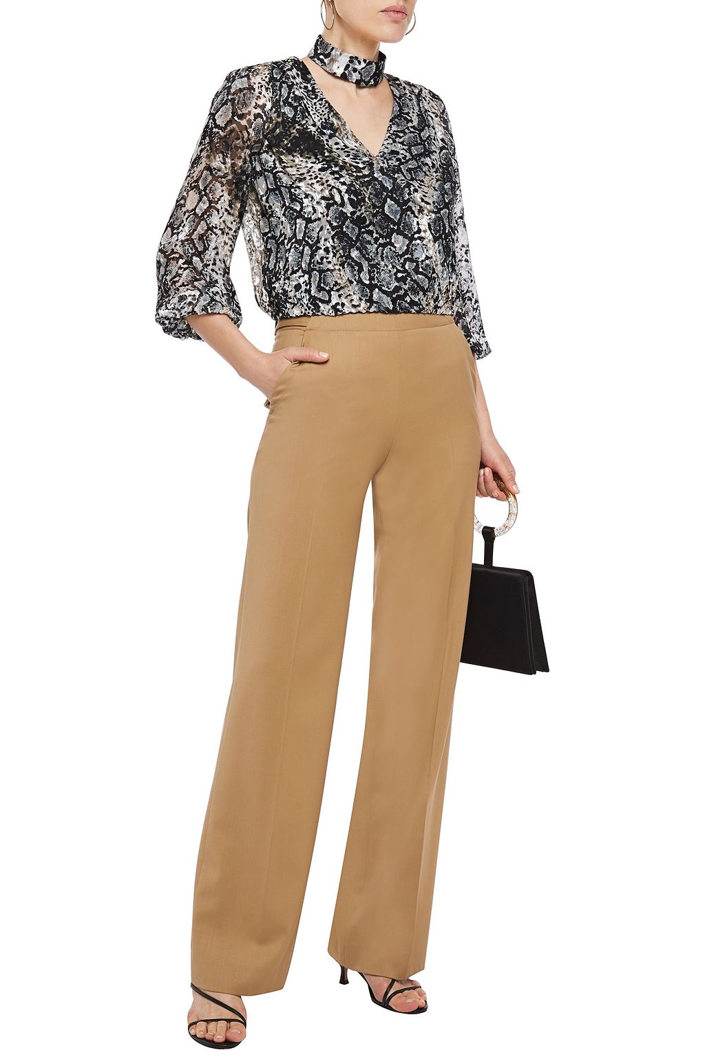ALICE + OLIVIA Luba gathered snake-print burnout crepe de chine blouse