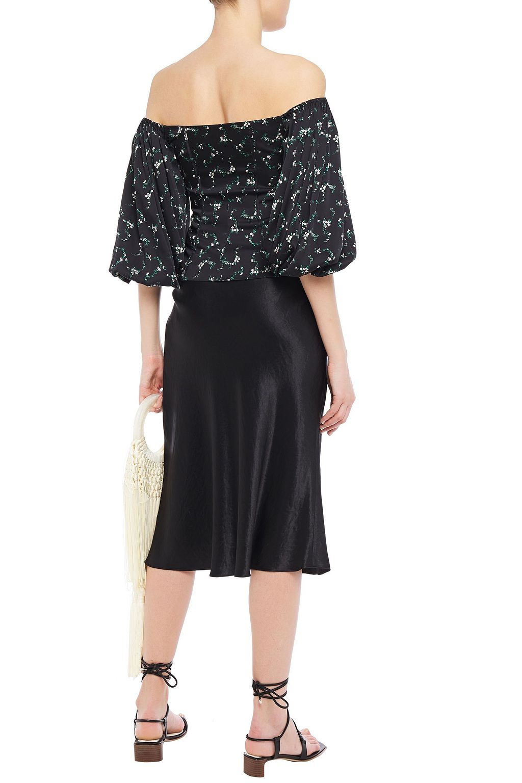 CAROLINE CONSTAS Off-the-shoulder floral-print stretch-silk satin top