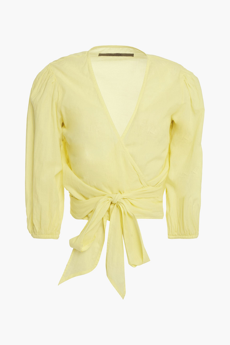 Enza Costa Woman Gathered Cotton-broadcloth Wrap Top Pastel Yellow Size 0