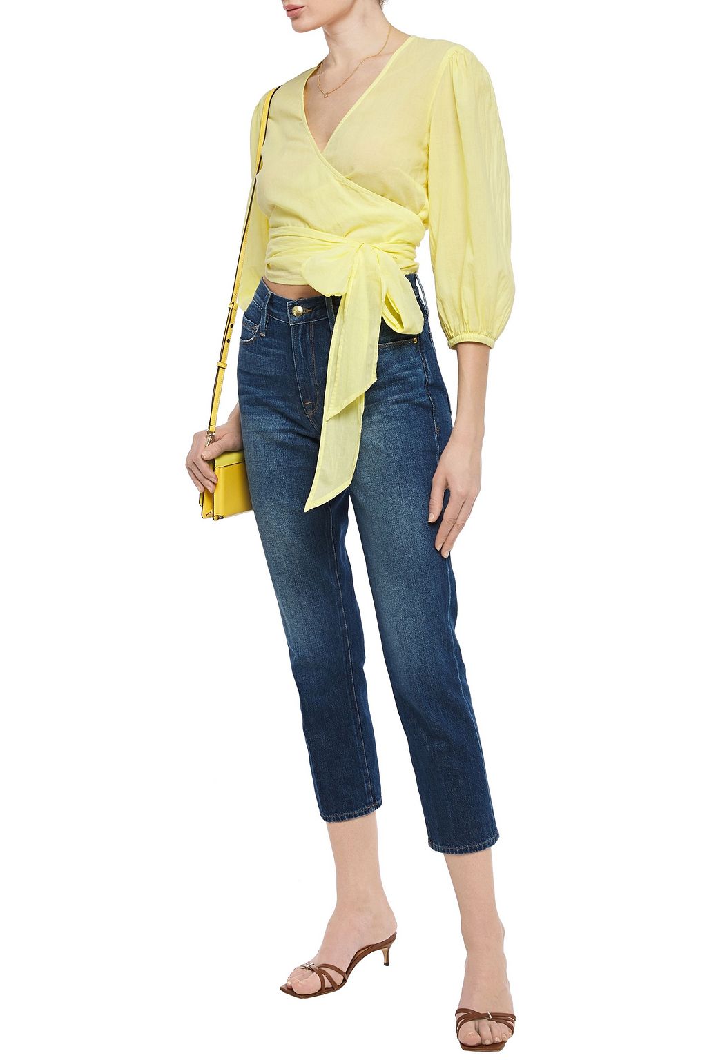 ENZA COSTA Gathered cotton-broadcloth wrap top