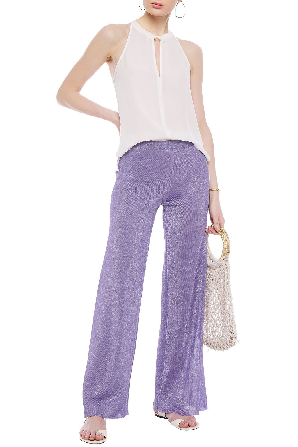 MISSONI Metallic ribbed-knit wide-leg pants