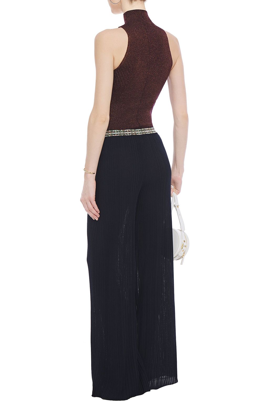 MISSONI Jacquard-trimmed ribbed-knit wide-leg pants